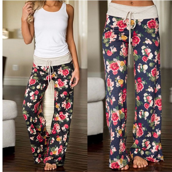 Boutique Pants - ✨Floral Pattern Blue Cotton Jersey Palazzo Pants✨